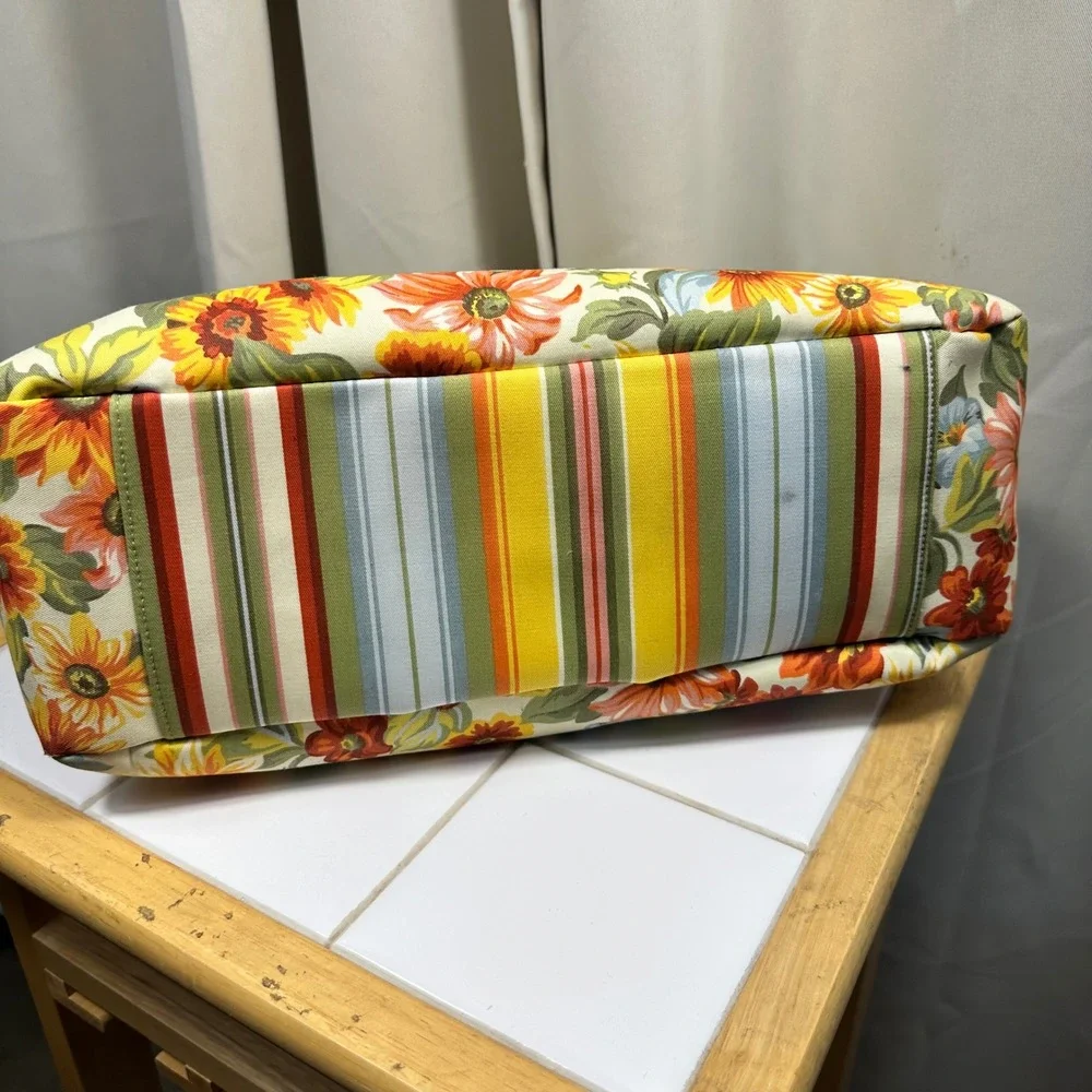 Longaberger Tote Bag Womens Large Yellow Floral Bamboo Handle New Tags
